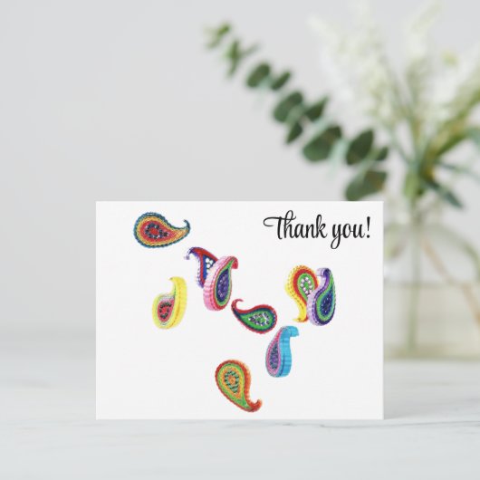 カラフル紙ペイズリーありがとうはがき ポストカード (スタンド正面)