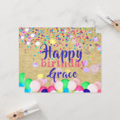 カラフル紙吹雪とバルーンのハッピーバースデー カード (正面/裏面インサイチュ)