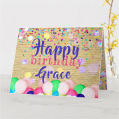 カラフル紙吹雪とバルーンのハッピーバースデー カード (黄色い花)