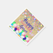 カラフル紙吹雪とバルーンのハッピーバースデー スタンダードカクテルナプキン (角)