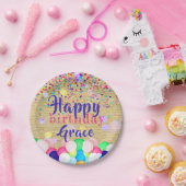 カラフル紙吹雪とバルーンのハッピーバースデー ペーパープレート (パーティー)