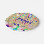 カラフル紙吹雪とバルーンのハッピーバースデー ペーパープレート (アングル)