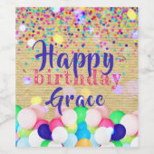 カラフル紙吹雪とバルーンのハッピーバースデー ワインラベル (シングルラベル)