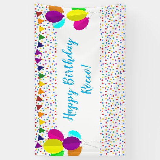 カラフル紙吹雪とバルーンのハッピーバースデー 横断幕 (縦)