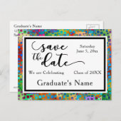 カラフル紙吹雪グラフィック卒業保存日付 案内ポストカード (正面/裏面)