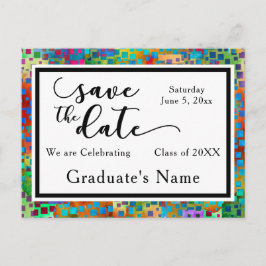 カラフル紙吹雪グラフィック卒業保存日付 案内ポストカード