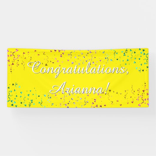 カラフル紙吹雪スクリプトおめでとう黄色 横断幕 (横)