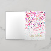 カラフル紙吹雪ハッピーバースデー金ゴールド 箔グリーティングカード (外側レイダウン)