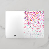 カラフル紙吹雪ハッピーバースデー銀 箔グリーティングカード (外側レイダウン)