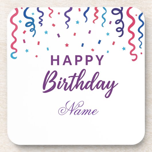カラフル紙吹雪ハッピーバースデー コースター (正面)