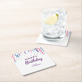 カラフル紙吹雪ハッピーバースデー スクエアペーパーコースター