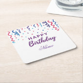 カラフル紙吹雪ハッピーバースデー スクエアペーパーコースター (アングル)