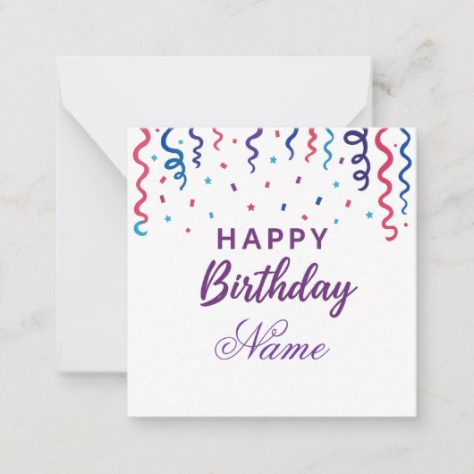 カラフル紙吹雪ハッピーバースデー ノートカード (正面)
