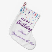 カラフル紙吹雪ハッピーバースデー ラージクリスマスストッキング (正面 (吊り時))