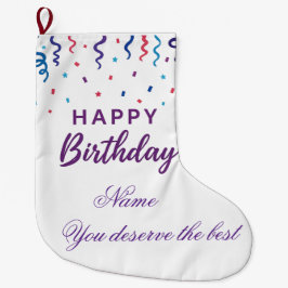 カラフル紙吹雪ハッピーバースデー ラージクリスマスストッキング