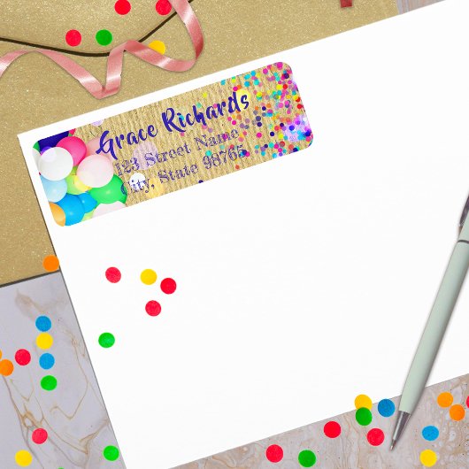 カラフル紙吹雪バルーンフェスティバル誕生日 ラベル