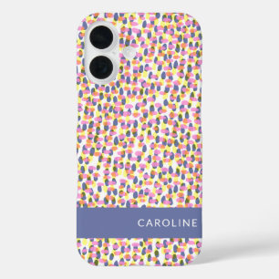 カラフル紙吹雪パターパーソナライズされたン名 iPhone 16ケース