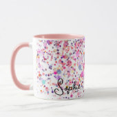 カラフル紙吹雪ピンク抽象芸術パーソナライズされた名 マグカップ (左)
