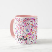 カラフル紙吹雪ピンク抽象芸術パーソナライズされた名 マグカップ (正面左)