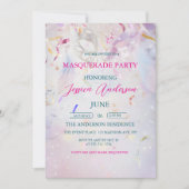 カラフル紙吹雪マスカレードパーティー誕生日 招待状 (正面)