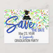 カラフル紙吹雪卒業党の日付の保存 案内ポストカード (正面)
