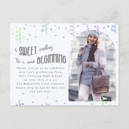 カラフル紙吹雪卒業党招待状 案内ポストカード