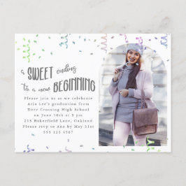 カラフル紙吹雪卒業党招待状 案内ポストカード