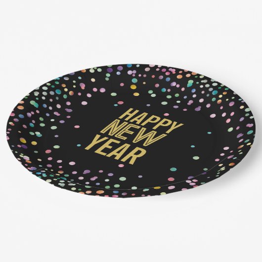 カラフル紙吹雪大晦日パーティー ペーパープレート (アングル)