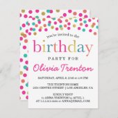 カラフル紙吹雪子供の誕生日パーティの招待状 招待状 (正面/裏面)