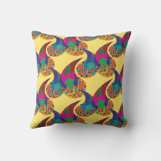 カラフル紙吹雪抽象芸術ペイズリーレインボドロップ クッション (裏面)