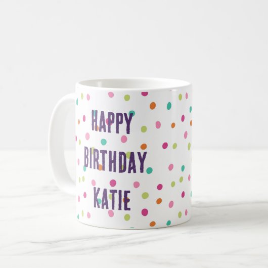 カラフル紙吹雪振りかける水玉模様 コーヒーマグカップ (正面左)