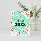 カラフル紙吹雪新年のティール（緑がかった色）の角テンプレート シーズンポストカード (スタンド正面)