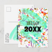 カラフル紙吹雪新年のティール（緑がかった色）の角テンプレート シーズンポストカード (正面/裏面)