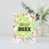 カラフル紙吹雪新年の緑の四角形テンプレート シーズンポストカード (スタンド正面)