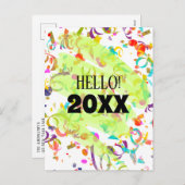 カラフル紙吹雪新年の緑の四角形テンプレート シーズンポストカード (正面/裏面)