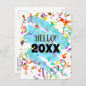カラフル紙吹雪新年の青い四角いテンプレート シーズンポストカード (正面/裏面)
