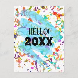 カラフル紙吹雪新年の青い四角いテンプレート シーズンポストカード