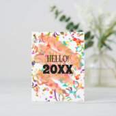 カラフル紙吹雪新年オレンジスクイグル シーズンポストカード (スタンド正面)