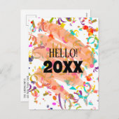 カラフル紙吹雪新年オレンジスクイグル シーズンポストカード (正面/裏面)