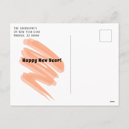 カラフル紙吹雪新年オレンジスクイグル シーズンポストカード (裏面)