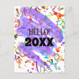 カラフル紙吹雪新年パープルスクイグル シーズンポストカード