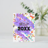 カラフル紙吹雪新年パープルスクイグル シーズンポストカード (スタンド正面)
