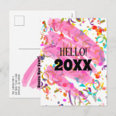 カラフル紙吹雪新年ピンクの角テンプレート シーズンポストカード (正面/裏面)