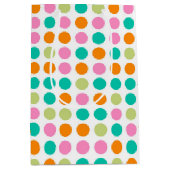 カラフル紙吹雪水玉模様レトロ60sアート ミディアムペーパーバッグ (正面)