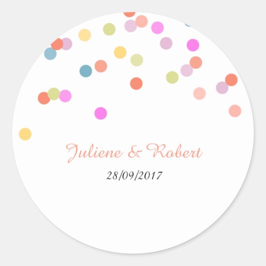 カラフル紙吹雪結婚の感謝ステッカー ラウンドシール (正面)