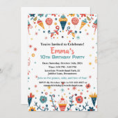 「カラフル紙吹雪誕生日招待状 案内状 (正面/裏面)