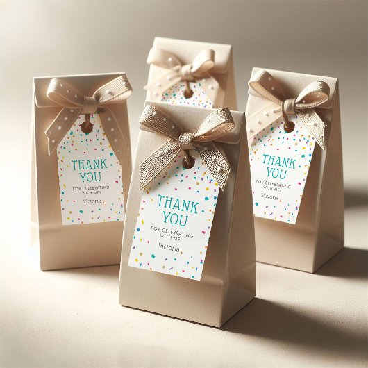 カラフル紙吹雪誕生祝いありがとう ギフトタグ
