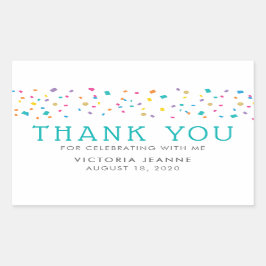 カラフル紙吹雪誕生祝いありがとう 長方形シール
