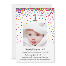 カラフル紙吹雪1st誕生日フォト招待状