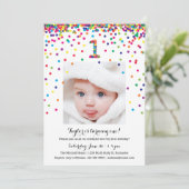 カラフル紙吹雪1st誕生日フォト招待状 招待状 (スタンド正面)